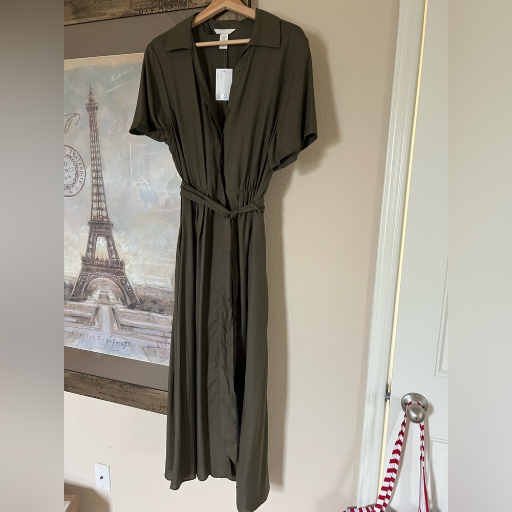 H&M Olive Green Retro Style Shirt Dress